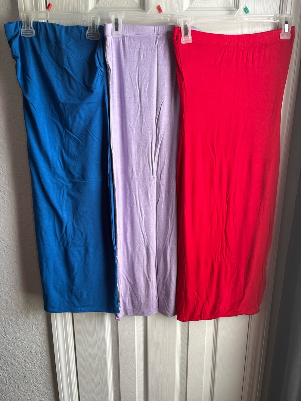 Set of Three Solid Stretch Skirts - Blue, Lavender, Red